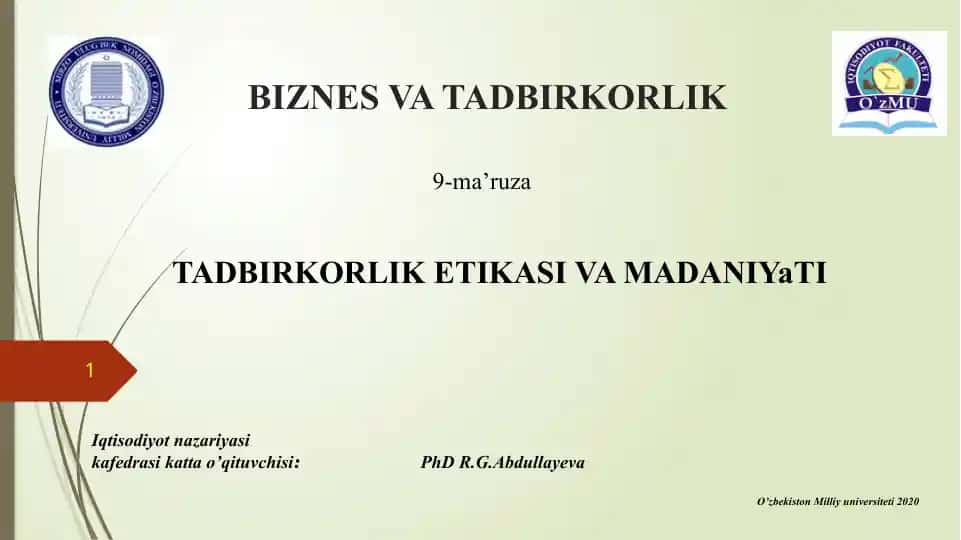Tadbirkorlik Etikasi Vamadaniyati