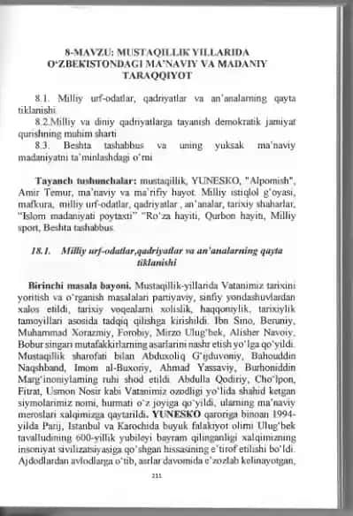 Mustaqillik yillarida O'zbekistondagi ma'naviy va madaniy taraqqiyot