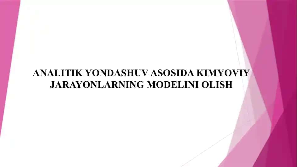 Kimyoviy jarayonlarning modelini oluvchi analitik yondashuv