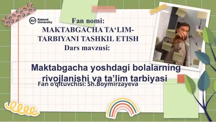 MAKTABGACHA TA‘LIM-TARBIYANI TASHKIL ETISH