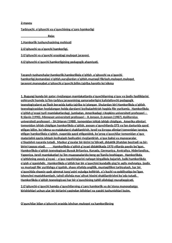 Tarbiyachi, oʻqituvchi va oʻquvchining oʻzaro hamkorligi