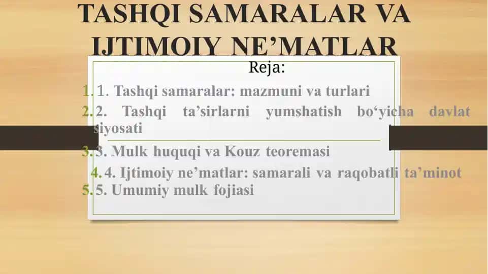 Tashqisamaralar va Ijtimoiy Ne'matlar