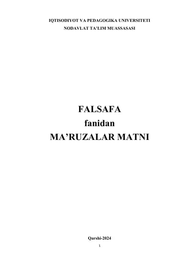 FALSAFA fanidan MA’RUZALAR MATNI