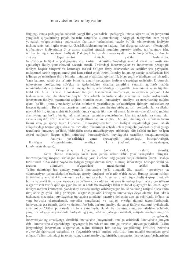 Innovatsion texnologiyalar