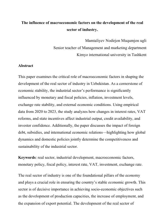 The influence of macroeconomic factors on the development of the real sector of industry