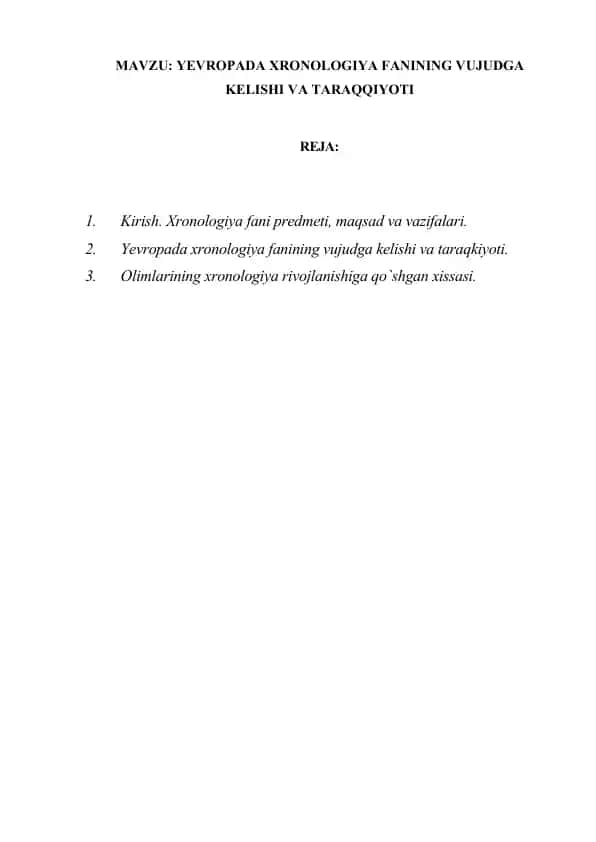 Xronologiya fanining tarixiy rivojlanishi