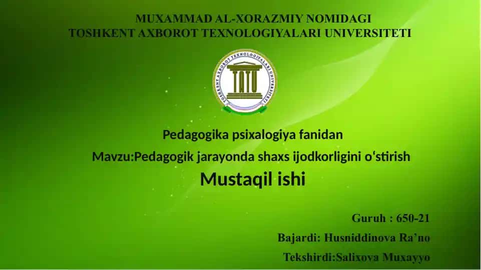 Pedagogik jarayonda shaxs ijodkorligini o‘stirish