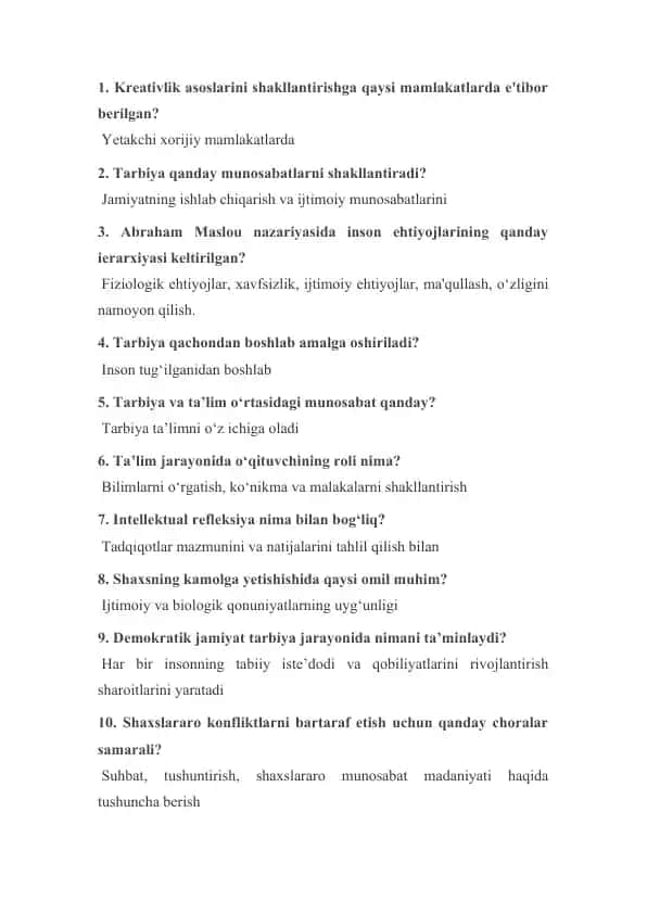 Tarbiya va Ta'lim asoslari