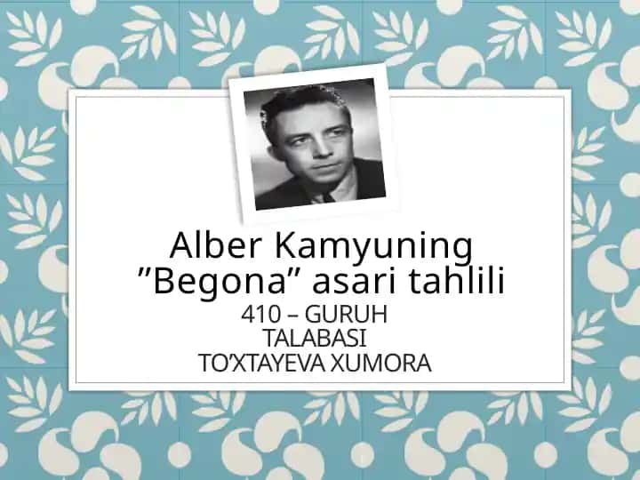 Alber Kamyu "Begona" asaritahlili