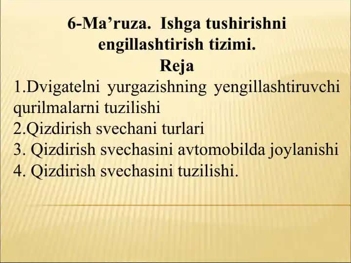 6-Ma’ruza. Ishga tushirishni engillashtirish tizimi