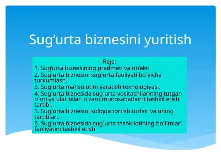 Sug’urta biznesini yuritish