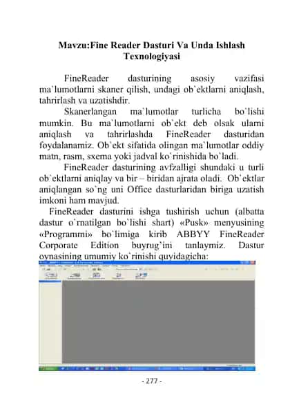 Fine Reader Dasturi Va Unda Ishlash Texnologiyasi