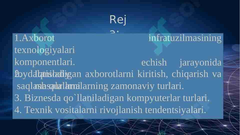 Axborot tеxnologiyalari infratuzilmasining komponеntlari.