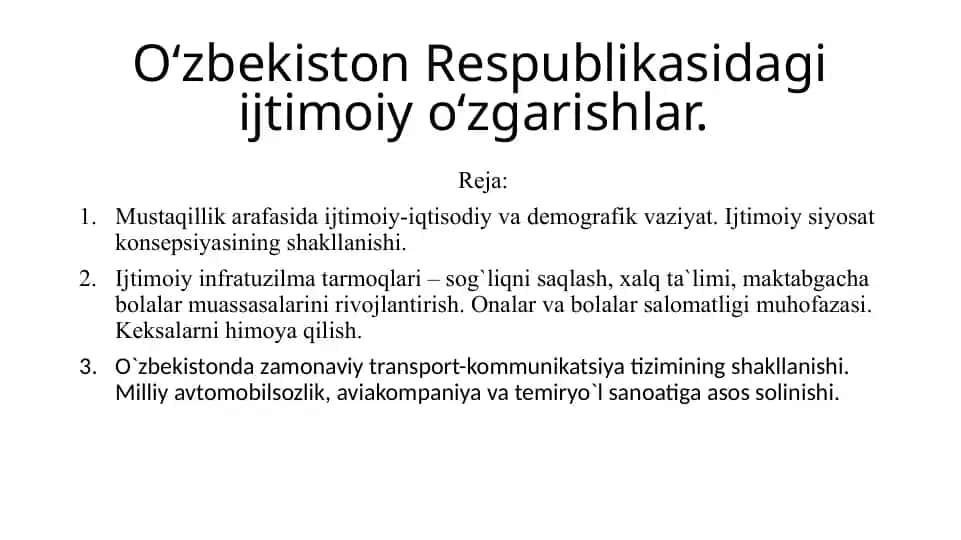 Oʻzbekiston Respublikasidagi ijtimoiy oʻzgarishlar
