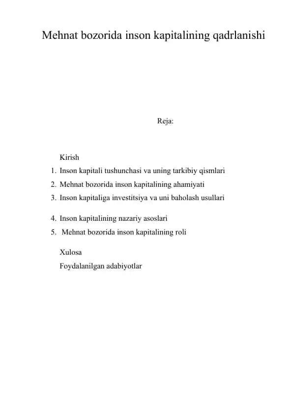 Inson kapitali va uning ahamiyati