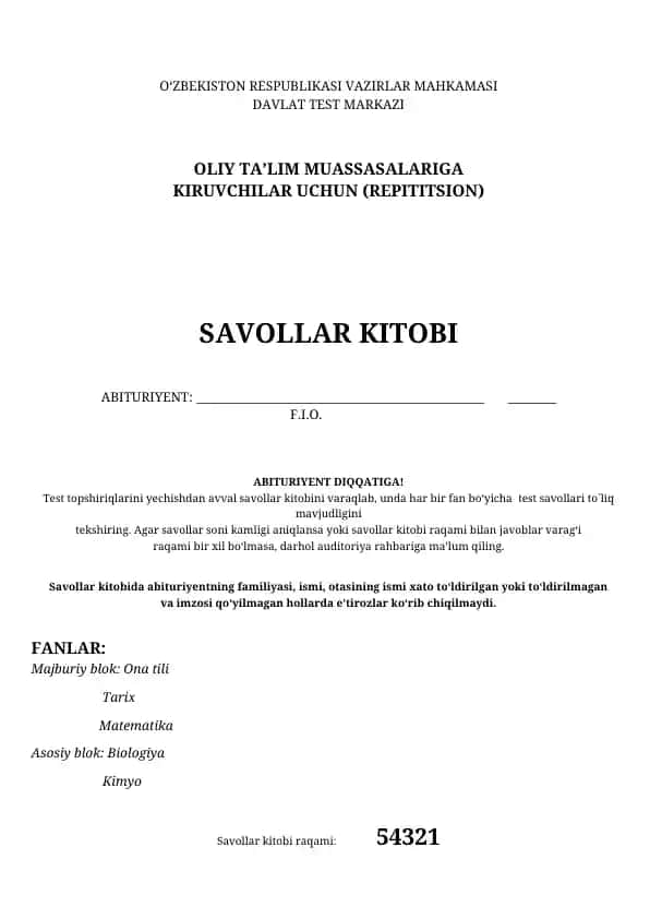 SAVOLLAR KITOBI