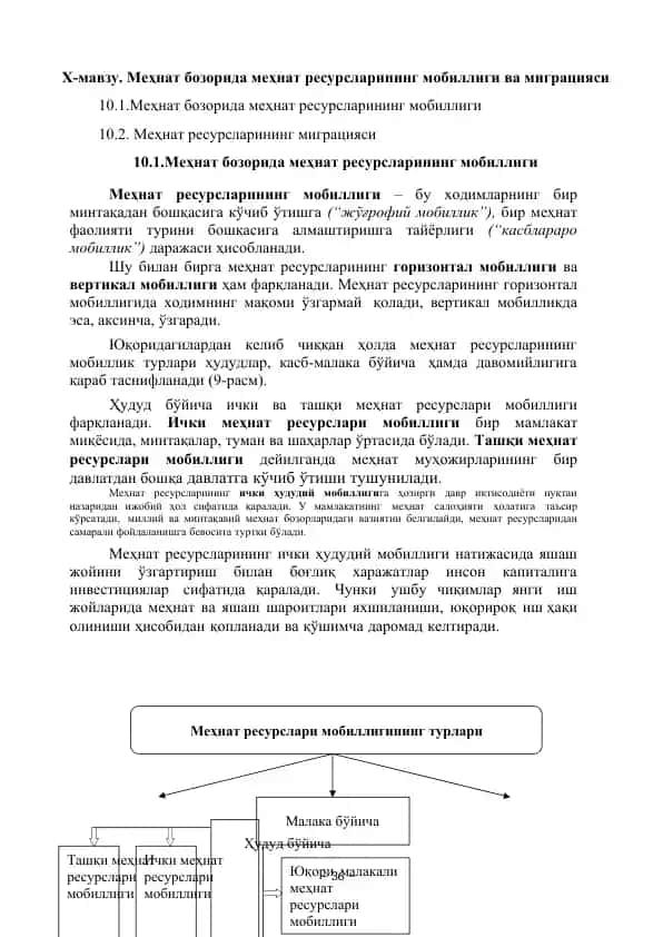 Mehnat resurslarining mobiligi va migratsiyasi