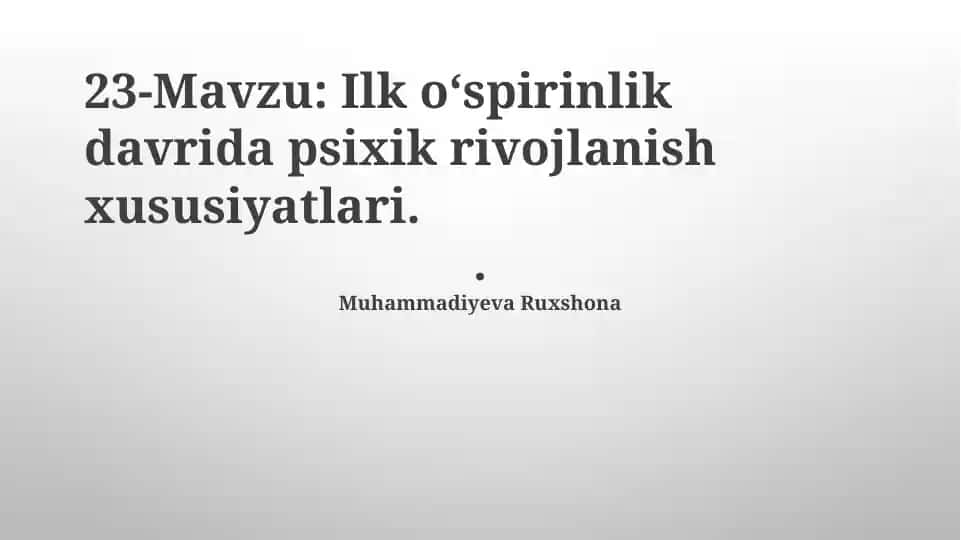 Erta os'mirlik psixologiyasi