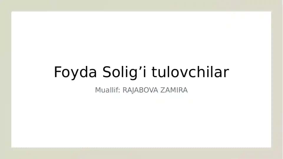 Foyda Solig’i