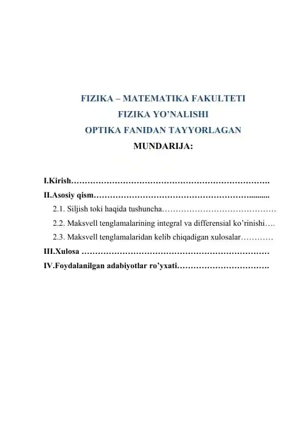 OPTIKA FANIDAN TAYYORLAGAN