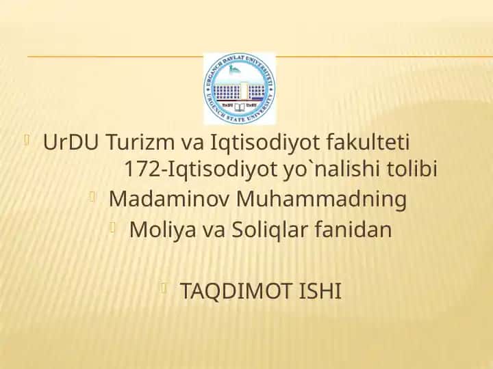 SOLIQ NAZORATI VA UNING SHAKILLARI