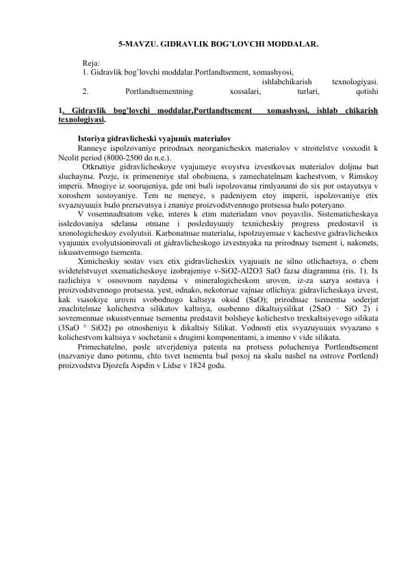 Gidravlik Bog’lovchi Moddalar