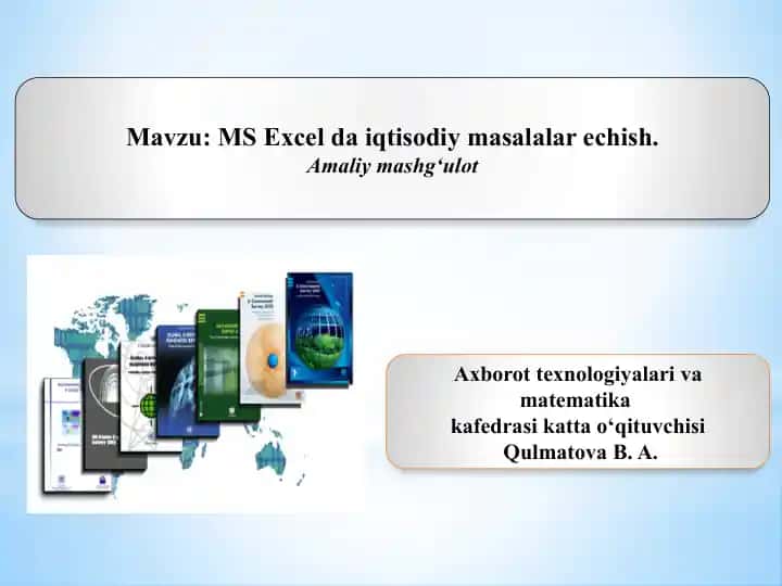 MS Excel da iqtisodiy masalalar echish