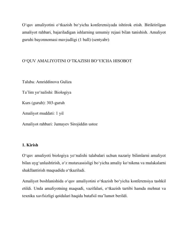O‘quv amaliyotini o‘tkazish bo‘yicha konferensiyada ishtirok etish