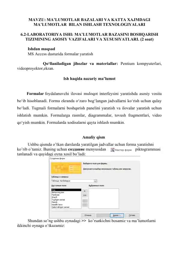 MS Access dasturi