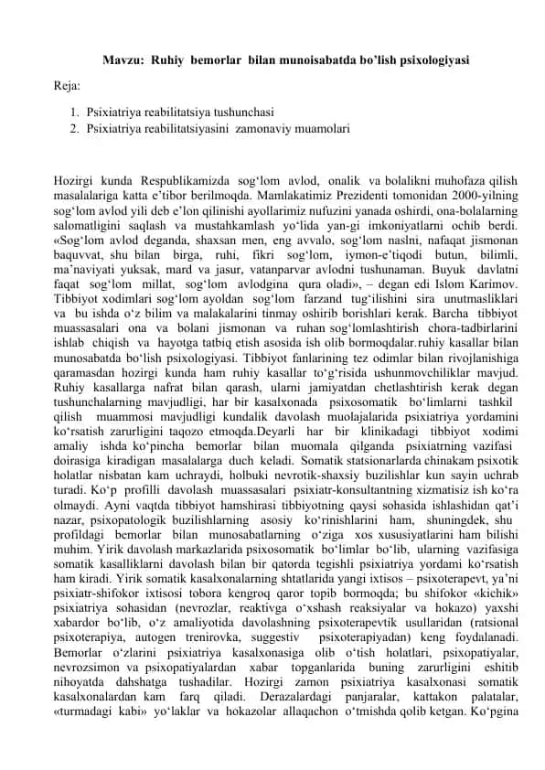 Ruhiy bemorlar bilan munosabatda bo'lish