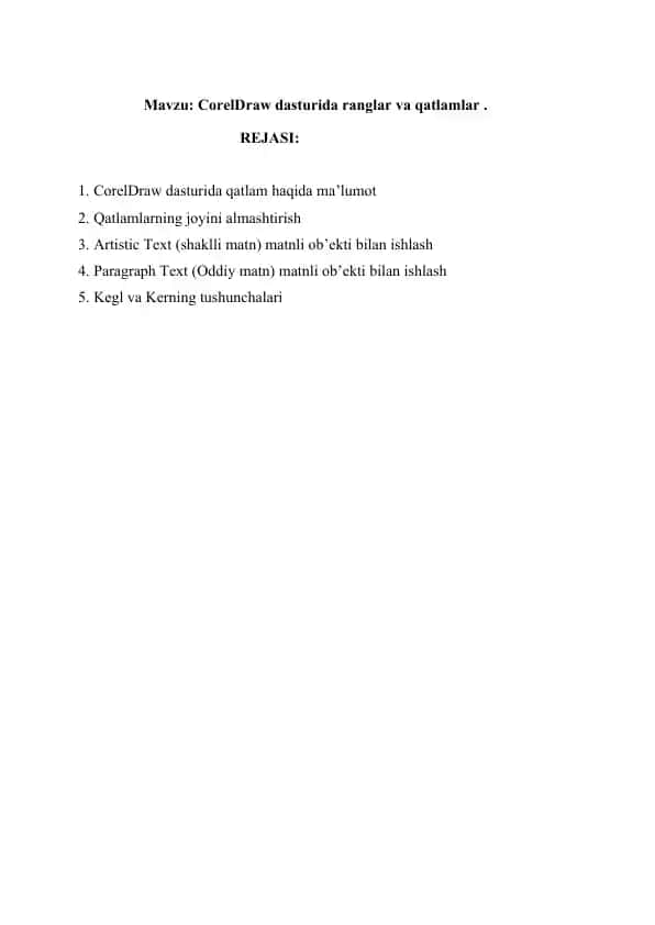 CorelDraw dasturida ranglar va qatlamlar