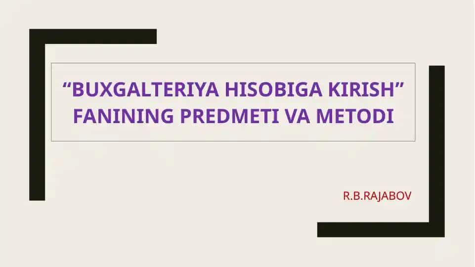 Buxgalteriya Hisobiga Kirish