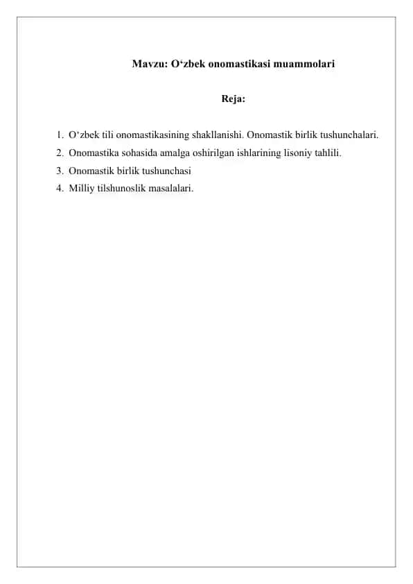 O‘zbek onomastikasi muammolari