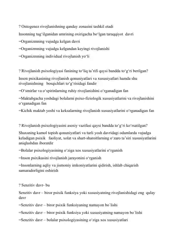 Ontogenez rivojlanish va yosh psixologiyasi taqdimoti