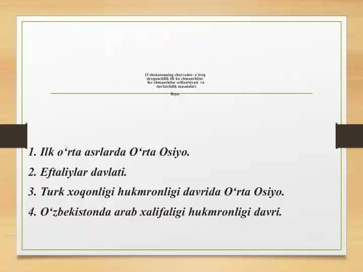 O`zbekistonning chorvador-o`troq dexqonchilik ilk ko`chmanchilar