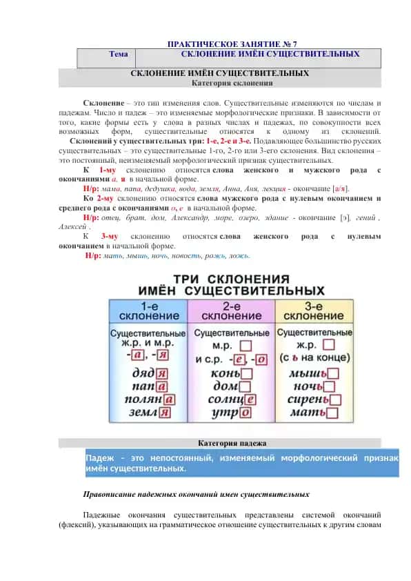 СКЛОНЕНИЕ ИМЁН СУЩЕСТВИТЕЛЬНЫХ