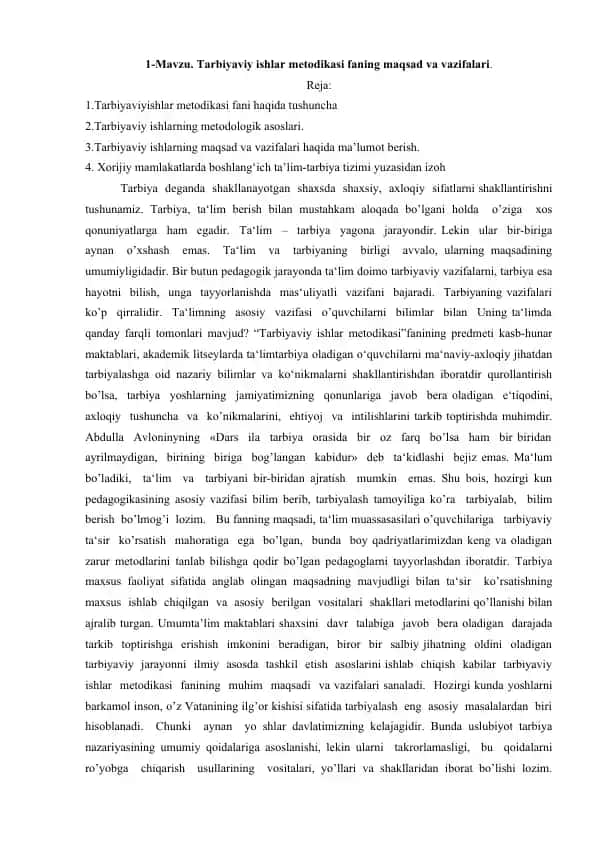Tarbiyaviy ishlar metodikasi