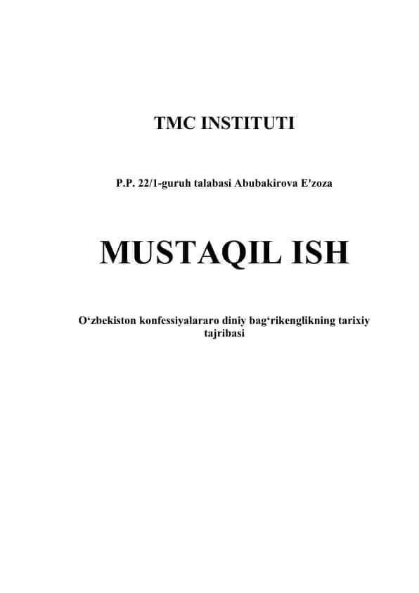 O‘zbekiston konfessiyalararo diniy bag‘rikenglikning tarixiy tajribasi