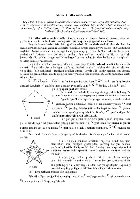 Grafiklar ustida amallar