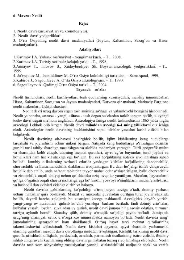 Neolit Davri va Madaniyatlari
