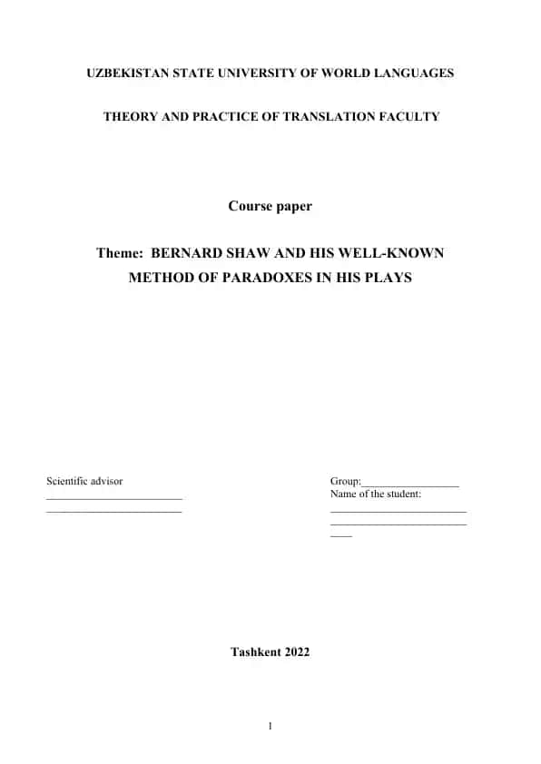 BERNARD SHAW AND HIS WELL-KNOWN METHOD OF PARADOXES IN HIS PLAYS
