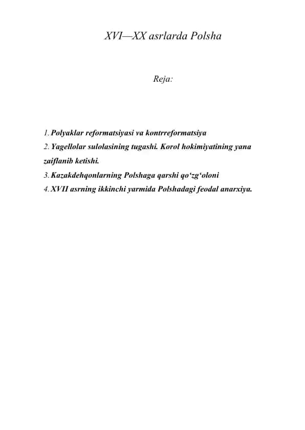 XVI—XX asrlarda Polsha