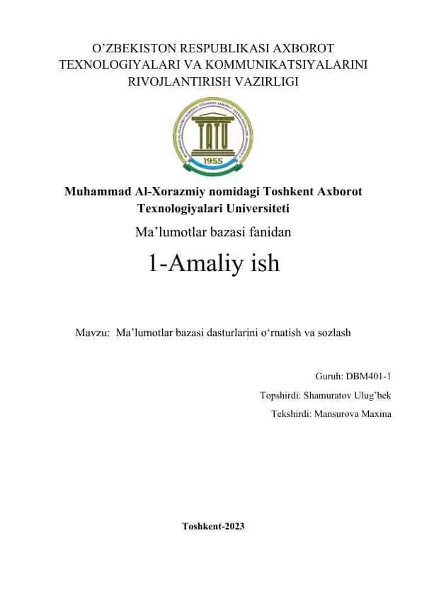 Ma’lumotlar bazasi dasturlarini o‘rnatish va sozlash