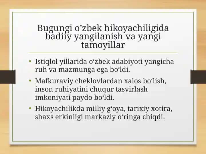 Istiqlol davri o'zbek hikoyachiligi
