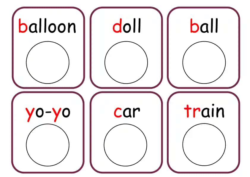Toys matching activity