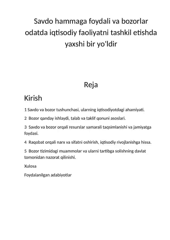 Savdo va bozorlar