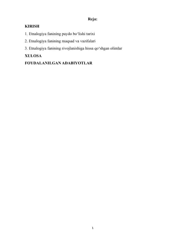 Etnalogiya fanining tarixi