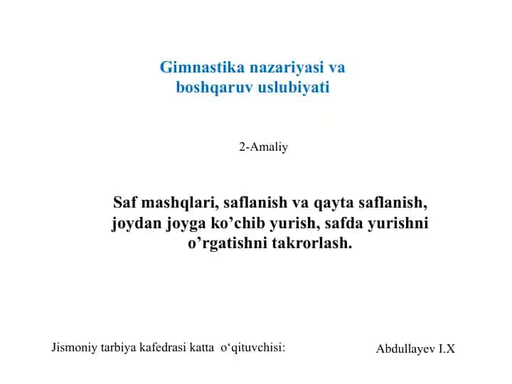 Gimnastika nazariyasi va boshqaruv uslubi