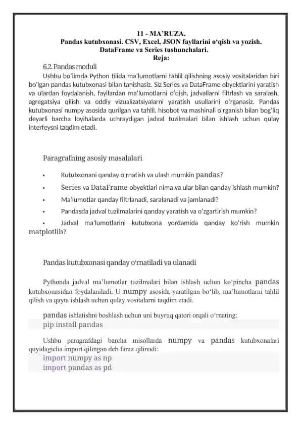 Pandas kutubxonasi