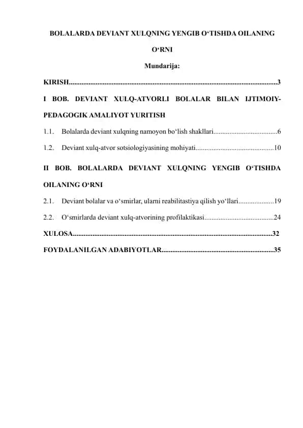 Bolalarda deviant xulqning yengib o‘tishda oilaning o‘rni